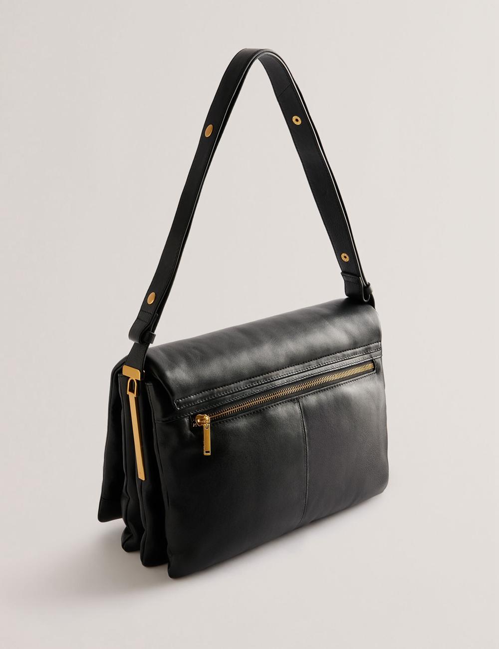 Women Ted Baker SAMILLA - Large Puffy Leather With Lock Shoulder Bags Black | India  QKDM-90176