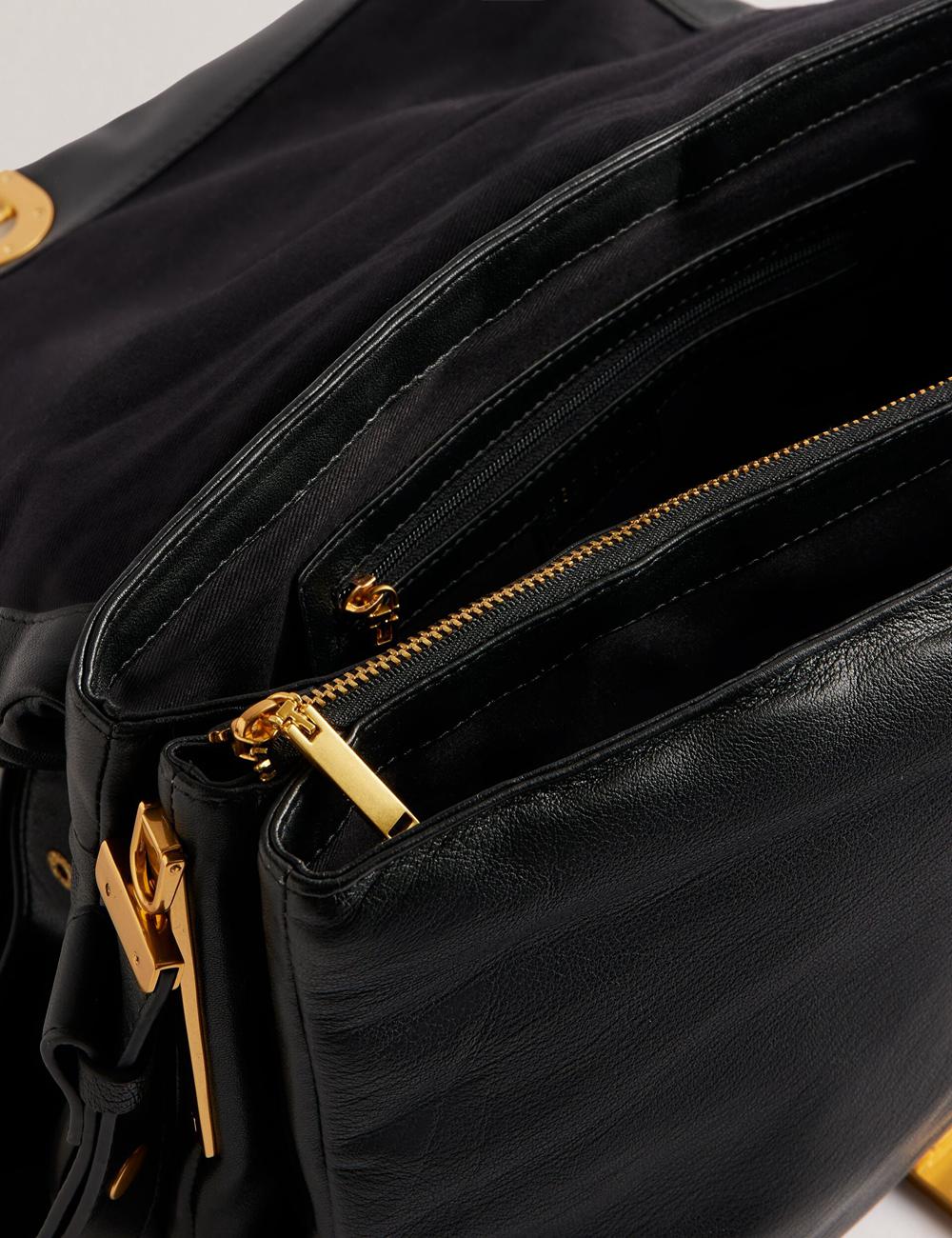 Women Ted Baker SAMILLA - Large Puffy Leather With Lock Shoulder Bags Black | India  QKDM-90176