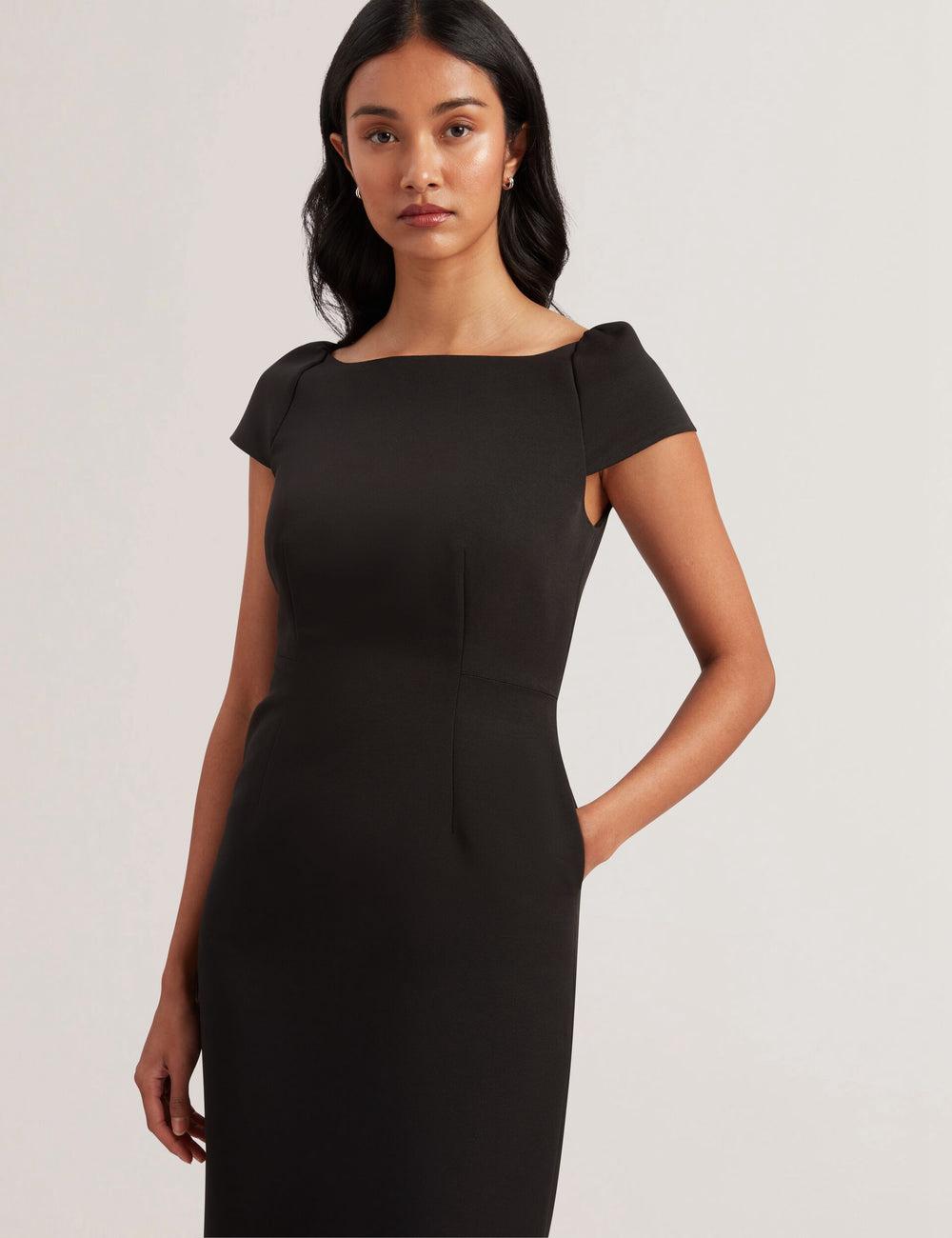 Women Ted Baker SASSARI - Tailored Cap Sleeve Column Midi Dresses Black | India  WGRE-06189