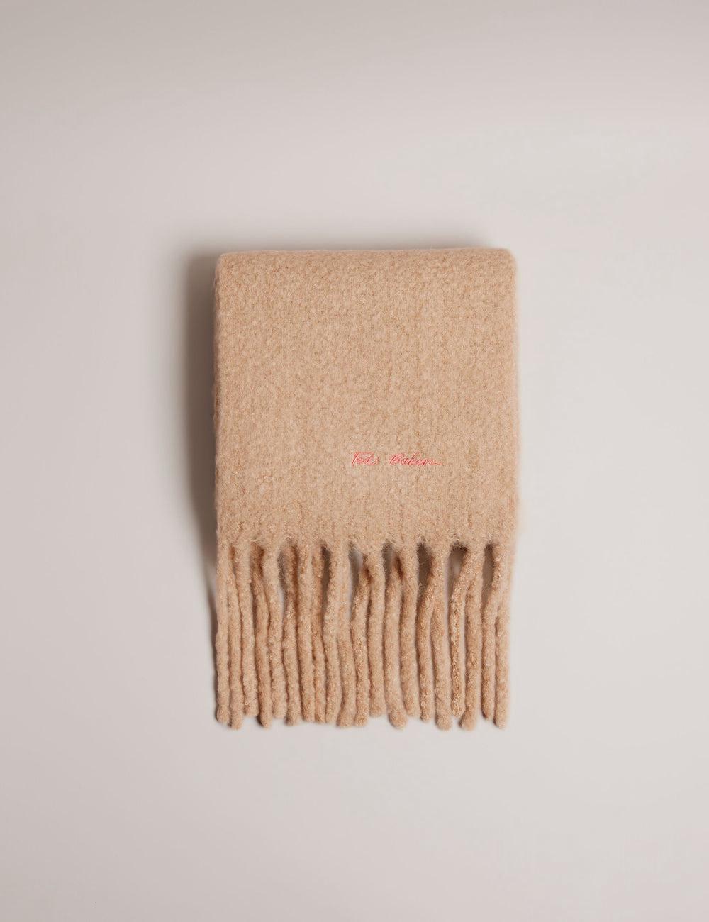 Women Ted Baker SHELMAS - Fluffy Wool Blend Blanket Knitted Scarves Taupe | India  CKVS-69817