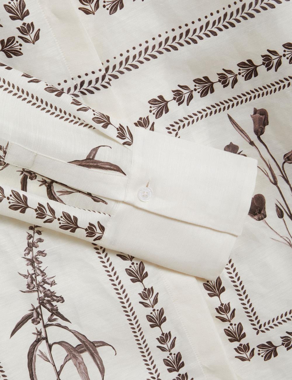 Women Ted Baker SIMCOA - Panel Print Silk Linen Longline Casual Shirts Ivory | India  KQBA-20453