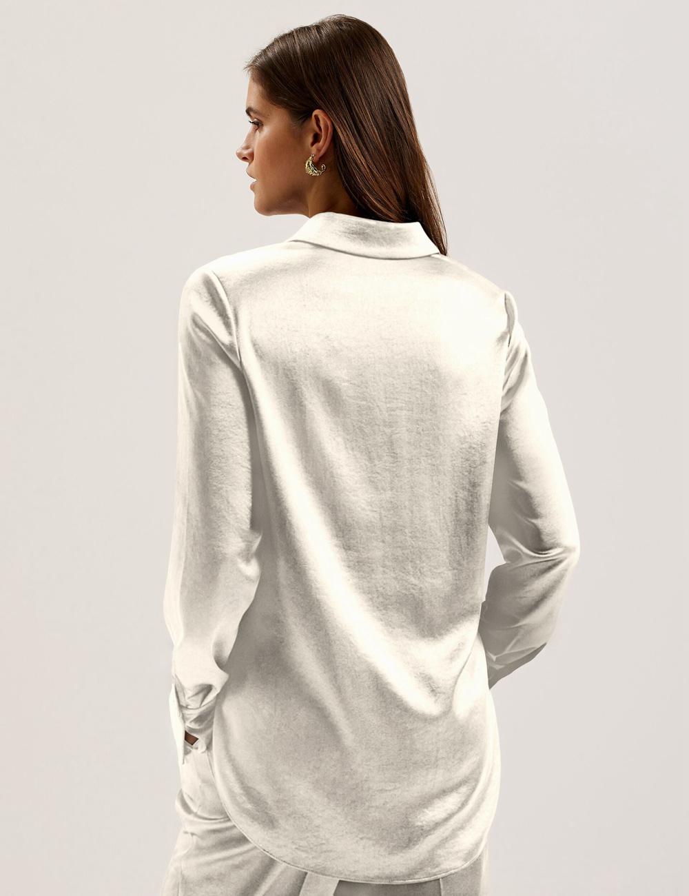 Women Ted Baker SONORA - Satin Longline Covered Placket Formal Shirts Ivory | India  OUQP-73586