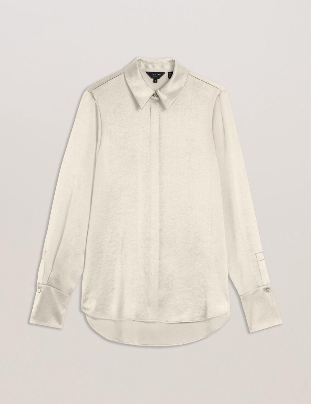 Women Ted Baker SONORA - Satin Longline Covered Placket Formal Shirts Ivory | India  OUQP-73586
