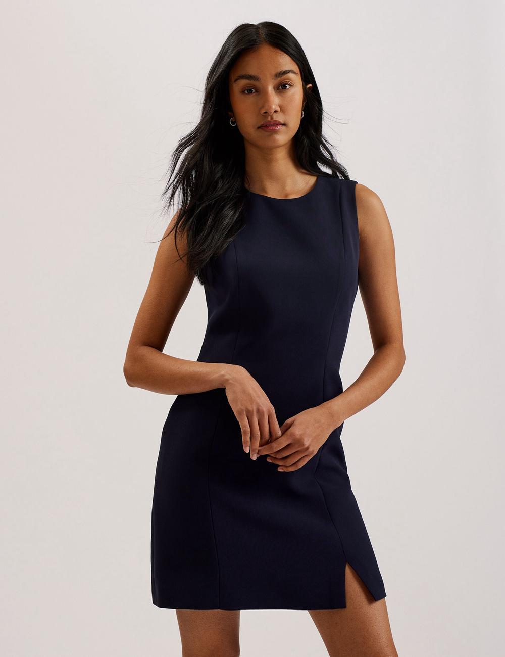 Women Ted Baker SORRAL - Sleeveless Tailored With Side Split Mini Dresses Navy | India  UERF-89724