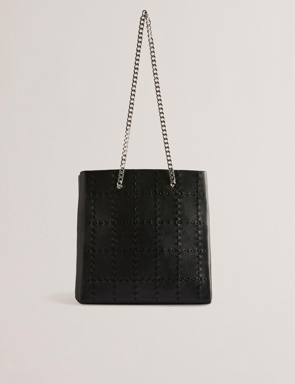 Women Ted Baker STALIA - Stitch Detail Leather Small Tote Bags Black | India  LPNK-54691