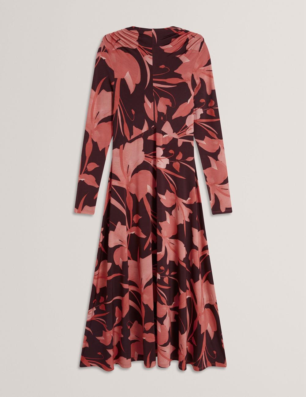 Women Ted Baker STARLAH - Slinky Printed Jersey Long Sleeve Midi Dresses Dk-Brown | India  ITJV-76804