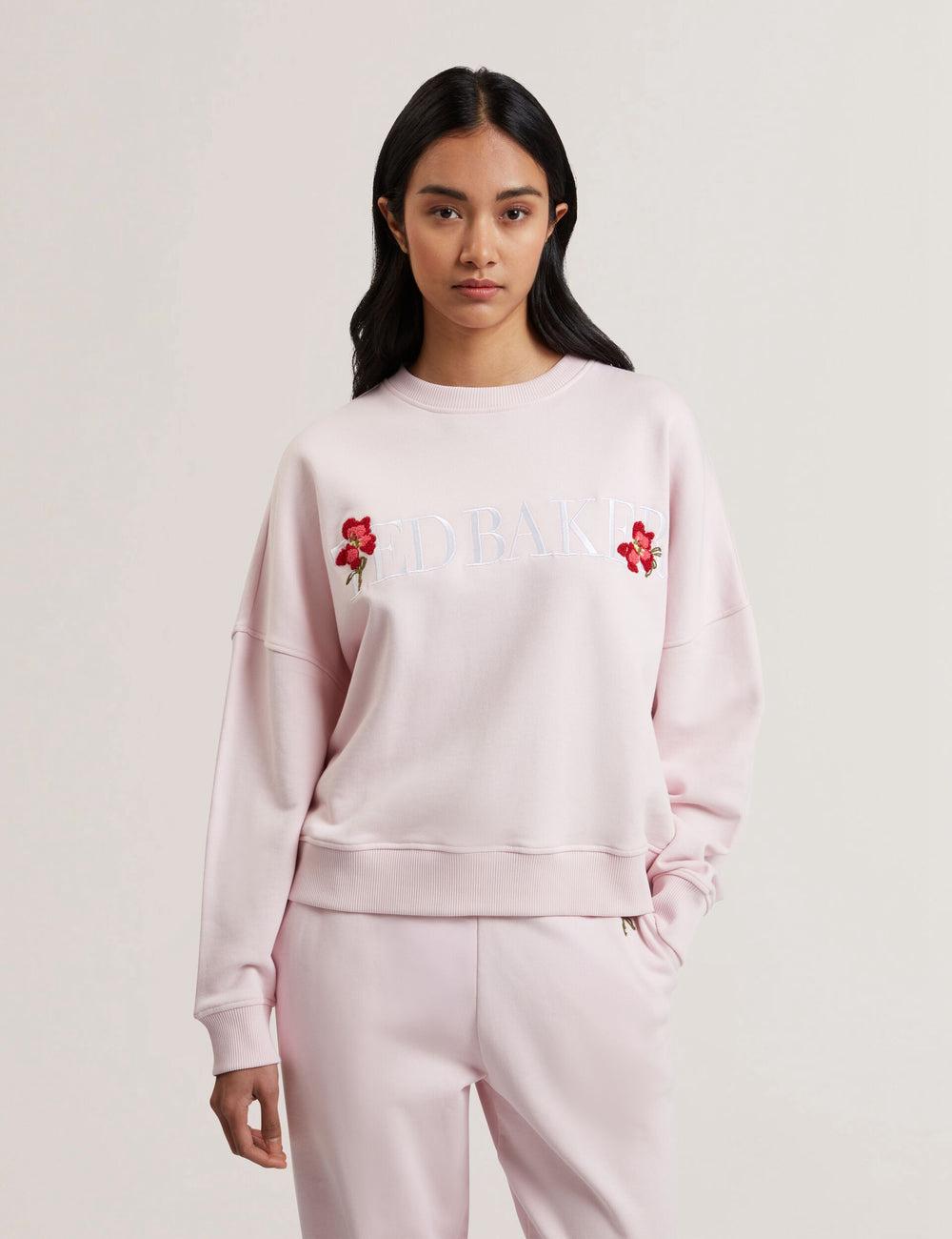 Women Ted Baker STIILA - Embroidered Logo Pure Cotton Sweatshirts Pink | India  XRYV-95037