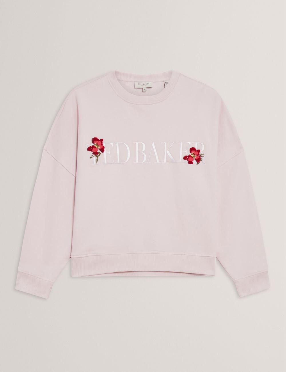 Women Ted Baker STIILA - Embroidered Logo Pure Cotton Sweatshirts Pink | India  XRYV-95037