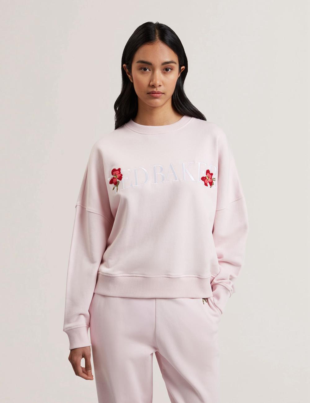Women Ted Baker STIILA - Embroidered Logo Pure Cotton Sweatshirts Pink | India  XRYV-95037