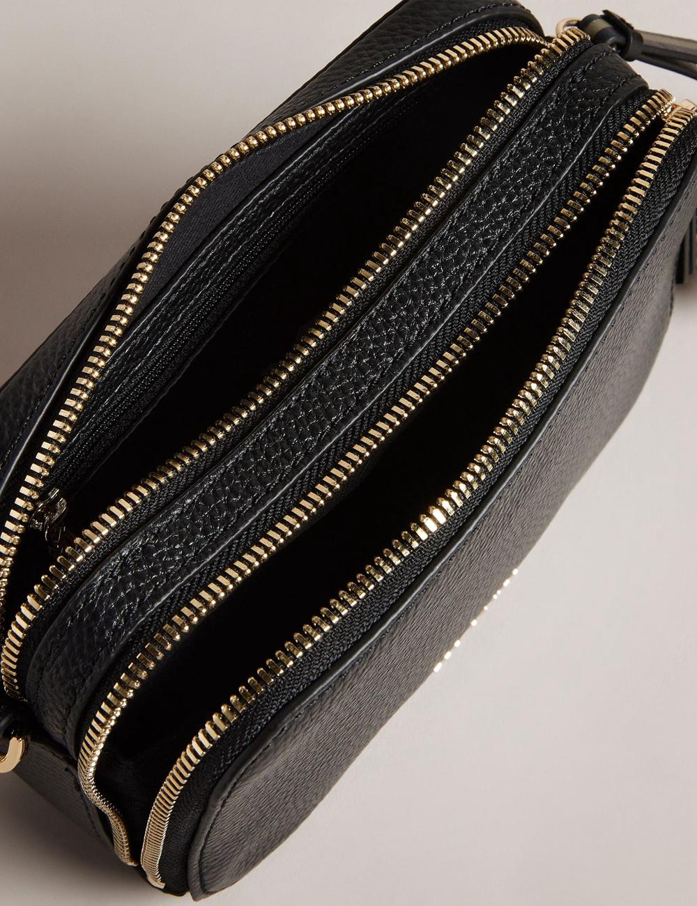 Women Ted Baker STUNNA - Mini Leather Crossbody Camera Camera Bag Black | India  CVRL-73419