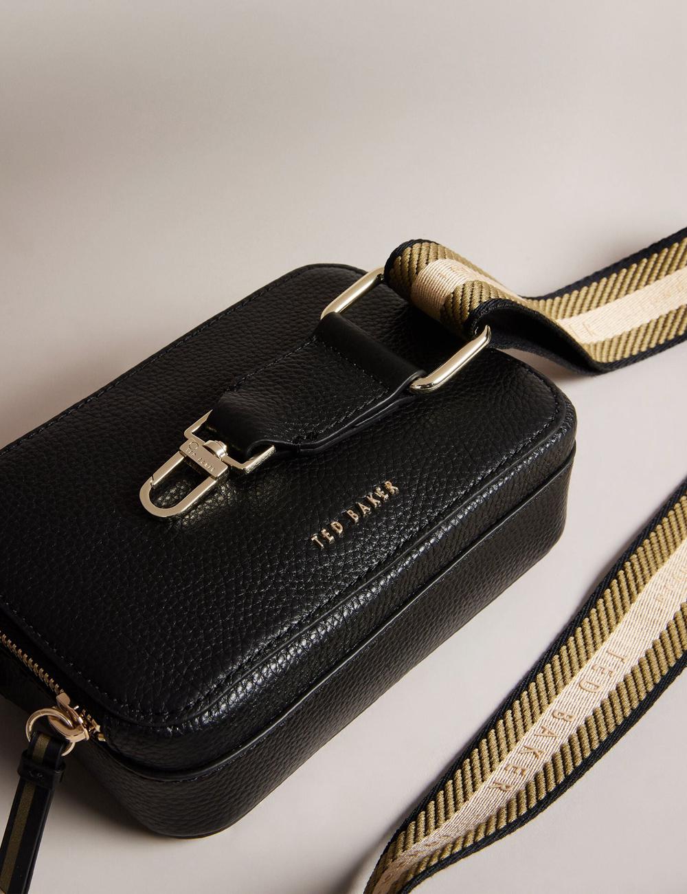 Women Ted Baker STUNNA - Mini Leather Crossbody Camera Camera Bag Black | India  CVRL-73419
