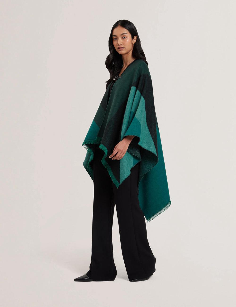 Women Ted Baker SUFFIA - Colour Block Buckled Woven Ponchos Dk-Green | India  PGZL-54219