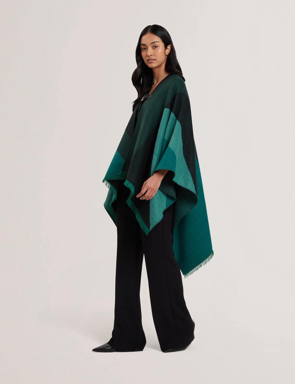 Women Ted Baker SUFFIA - Colour Block Buckled Woven Ponchos Dk-Green | India  PGZL-54219