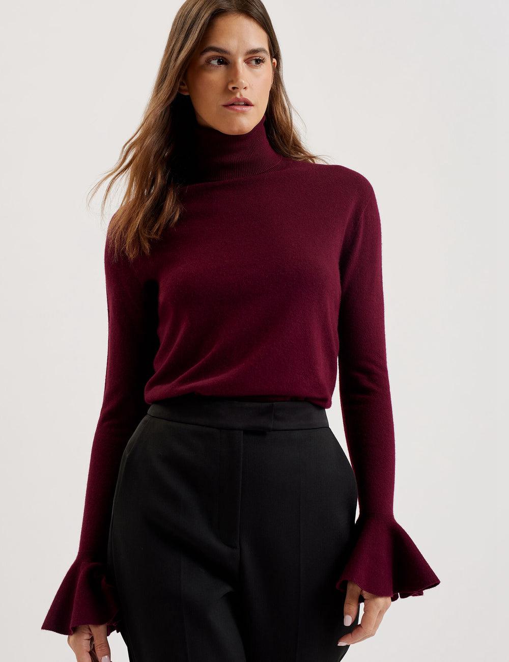 Women Ted Baker TAMSENN - Roll Neck Wool Cashmere Jumpers Red | India  KTNM-05816