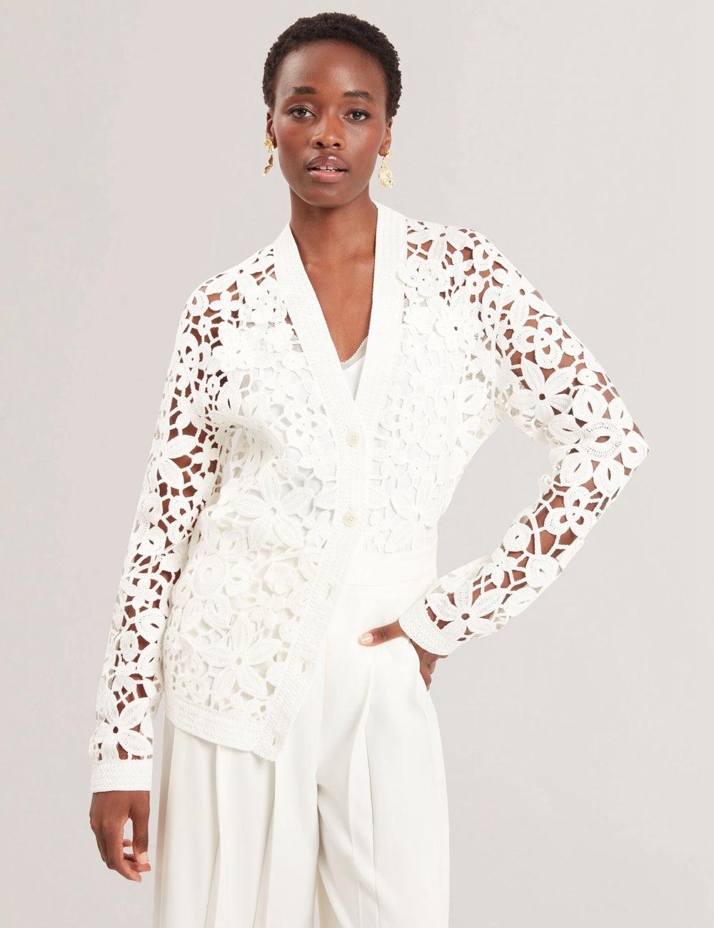 Women Ted Baker TARLI - Crochet Open Knit Longline Cardigans White | India  MLXF-50317