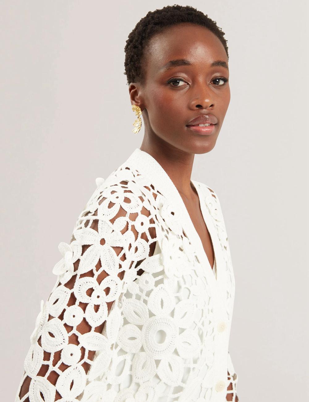 Women Ted Baker TARLI - Crochet Open Knit Longline Cardigans White | India  MLXF-50317