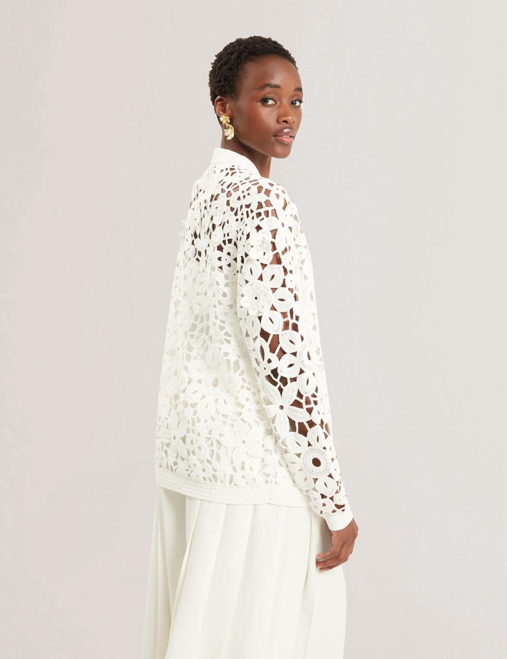 Women Ted Baker TARLI - Crochet Open Knit Longline Cardigans White | India  MLXF-50317