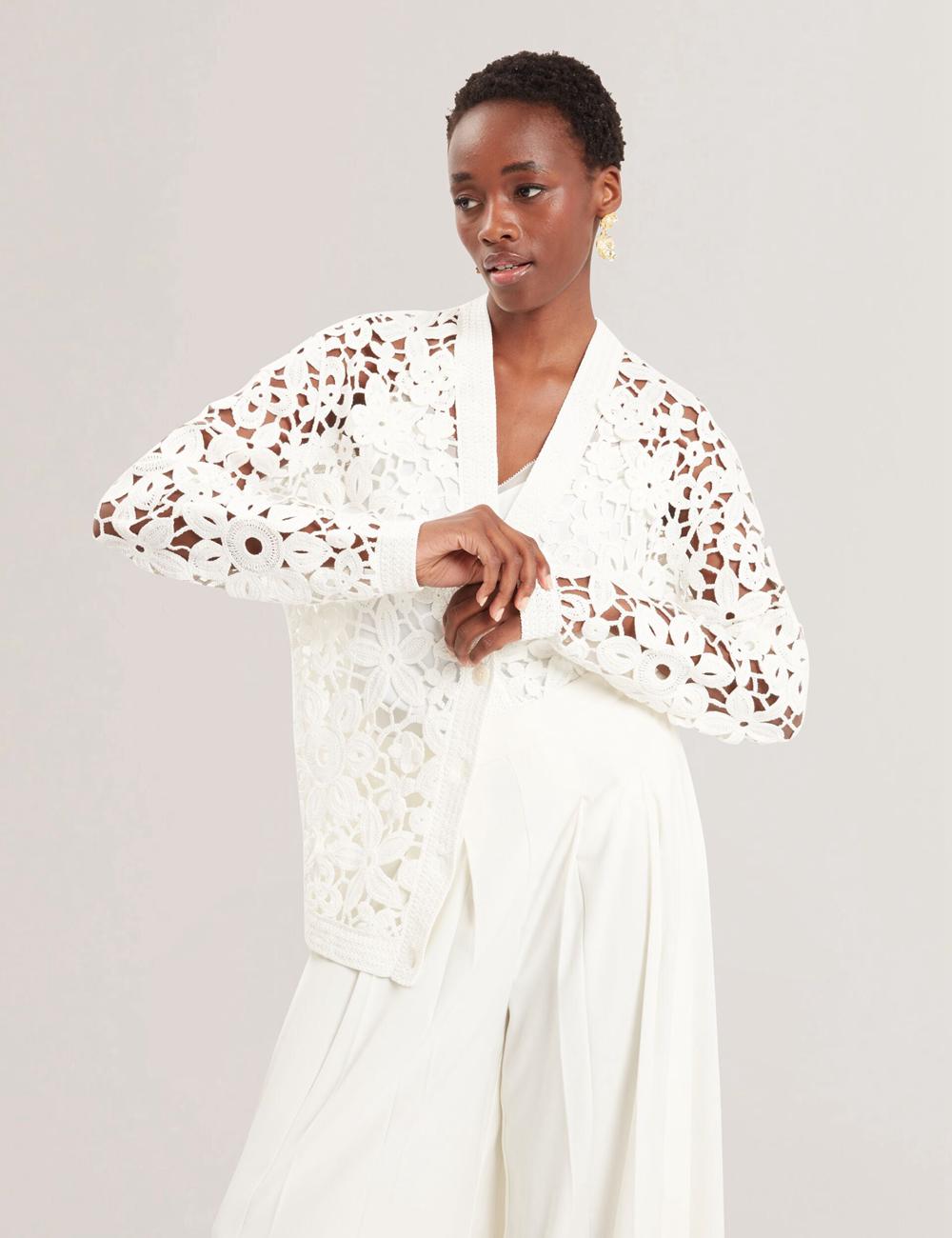 Women Ted Baker TARLI - Crochet Open Knit Longline Cardigans White | India  MLXF-50317