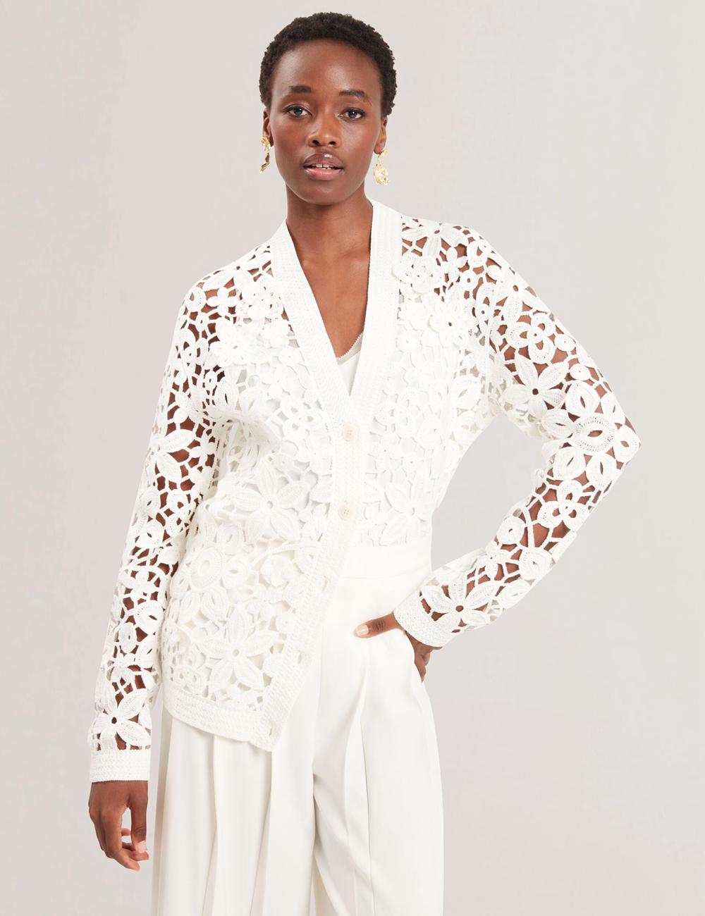 Women Ted Baker TARLI - Crochet Open Knit Longline Cardigans White | India  MLXF-50317