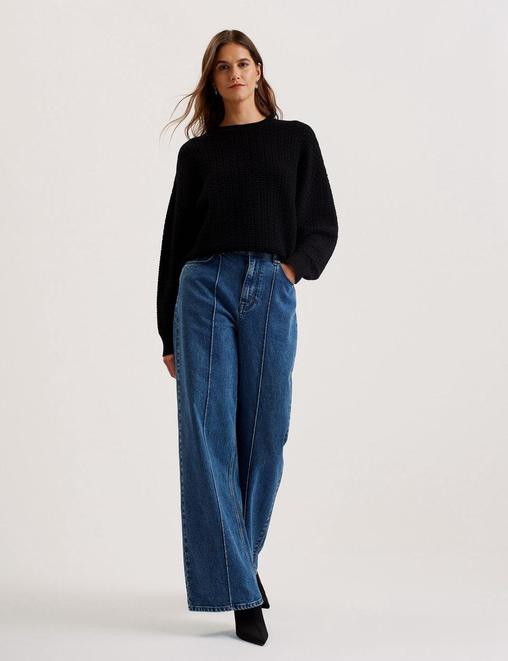 Women Ted Baker TEDTYY - Textured T Jacquard Knitted Jumpers Black | India  VFZK-95380