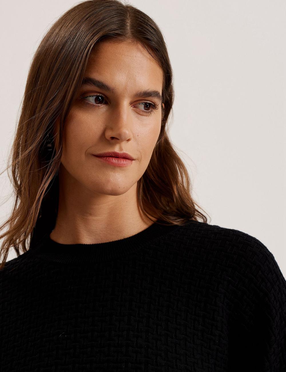 Women Ted Baker TEDTYY - Textured T Jacquard Knitted Jumpers Black | India  VFZK-95380
