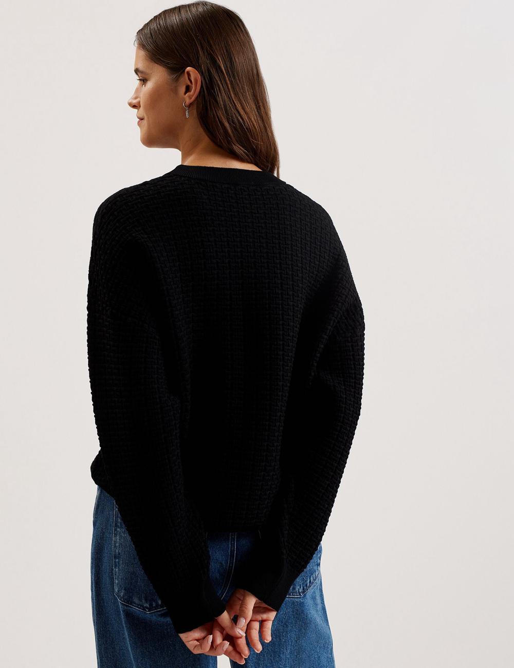 Women Ted Baker TEDTYY - Textured T Jacquard Knitted Jumpers Black | India  VFZK-95380