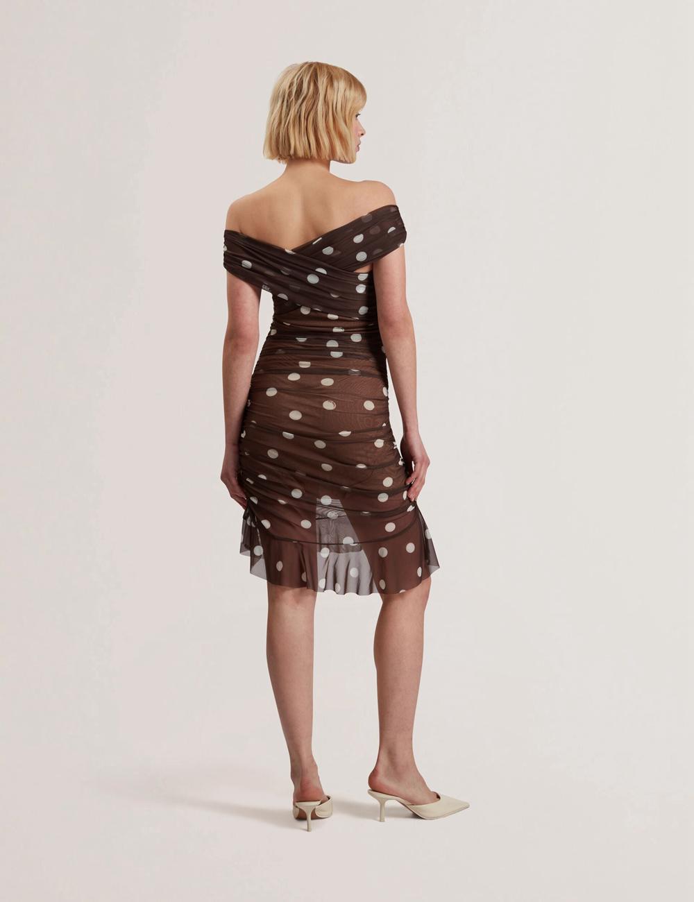 Women Ted Baker TILDAHH - Off-Shoulder Polka Dot Mesh Mini Dresses Dk-Brown | India  NOLK-08493