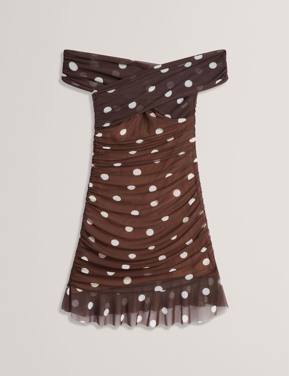 Women Ted Baker TILDAHH - Off-Shoulder Polka Dot Mesh Mini Dresses Dk-Brown | India  NOLK-08493