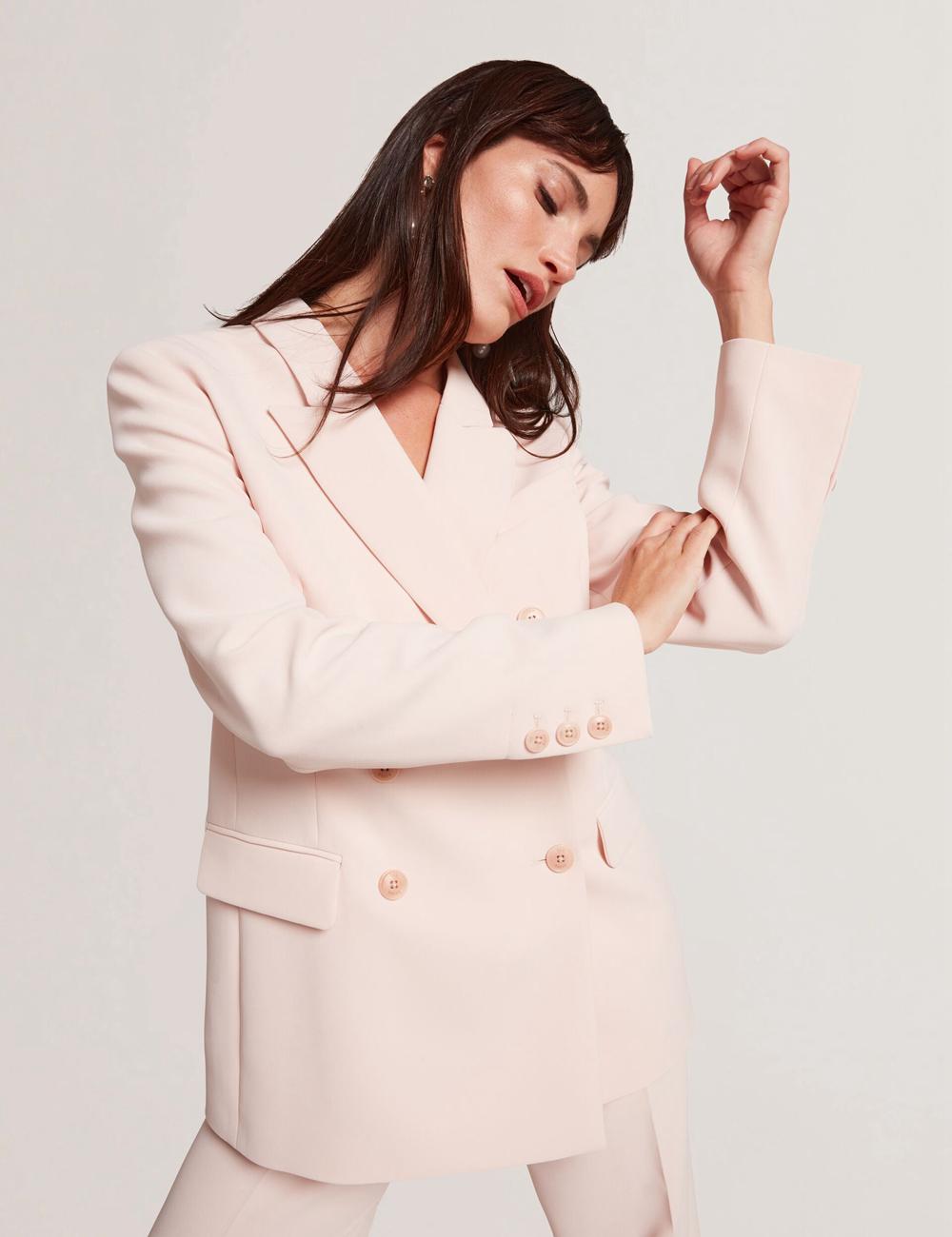 Women Ted Baker TRAGA - Tailored Double Breasted Woven Blazers Pink | India  BPEC-10856