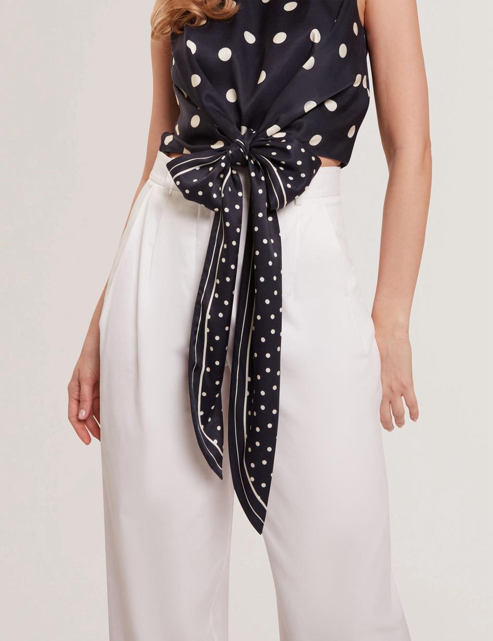Women Ted Baker VEIRAA - Polka Dot Front Sleeveless Crop Tops Navy | India  PDIG-75038