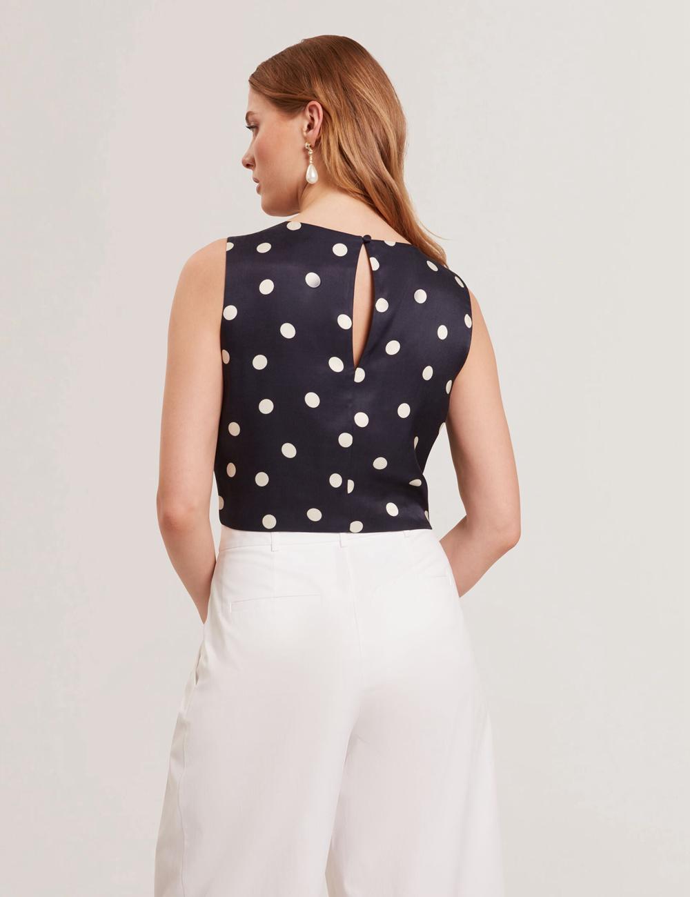 Women Ted Baker VEIRAA - Polka Dot Front Sleeveless Crop Tops Navy | India  PDIG-75038