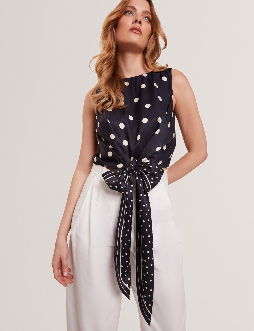 Women Ted Baker VEIRAA - Polka Dot Front Sleeveless Crop Tops Navy | India  PDIG-75038