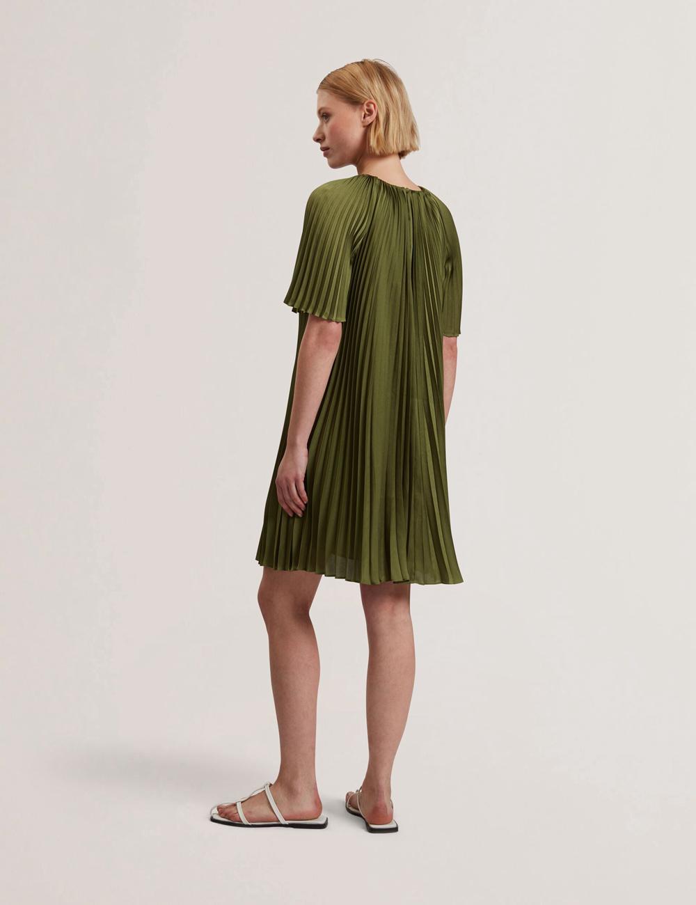 Women Ted Baker VINLAA - Floral Graphic Pleated Satin Mini Dresses Green | India  YKGC-06258