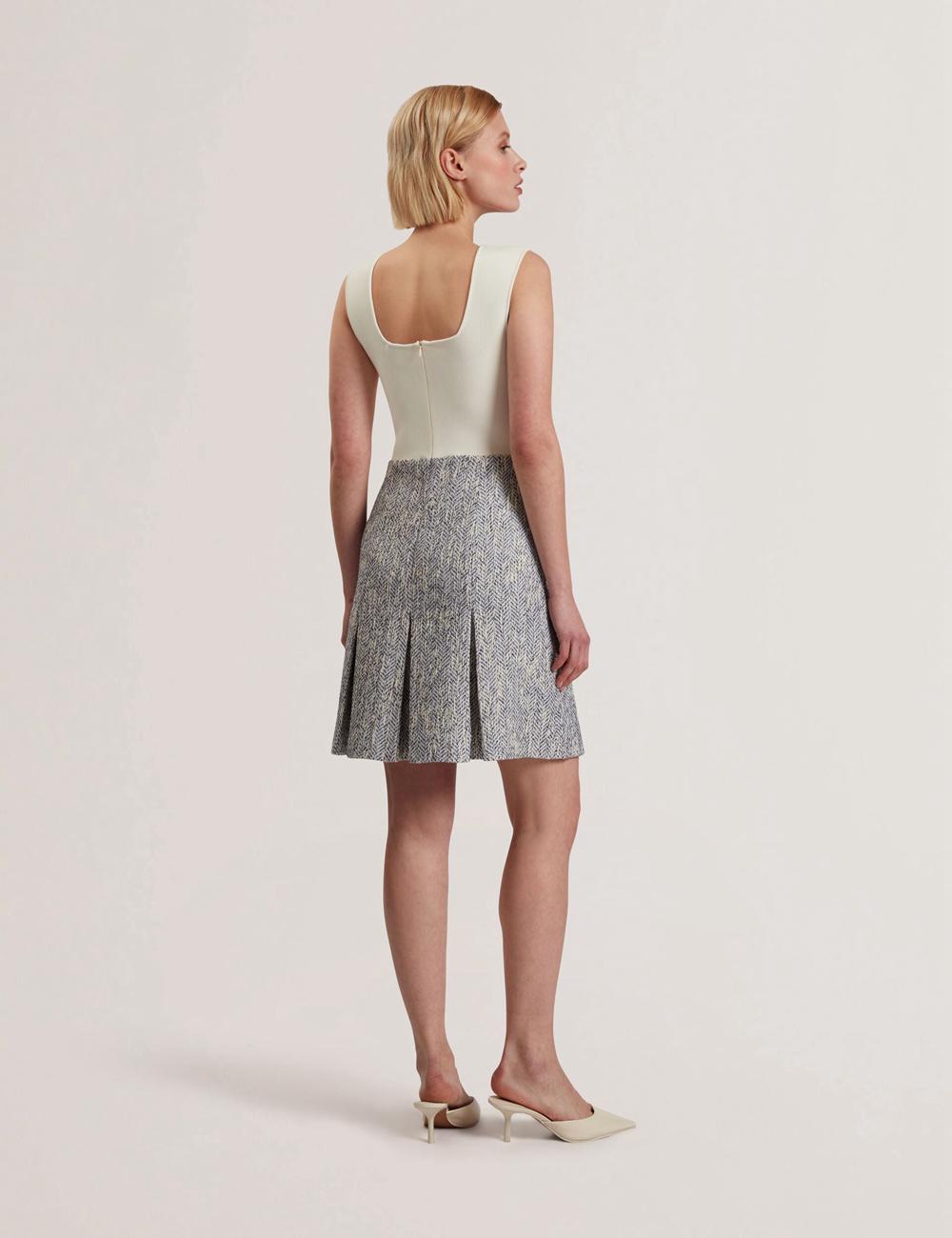 Women Ted Baker VULPAM - Sleeveless Knit Bodice Boucle Mini Dresses Lt-Blue | India  XTPW-57396