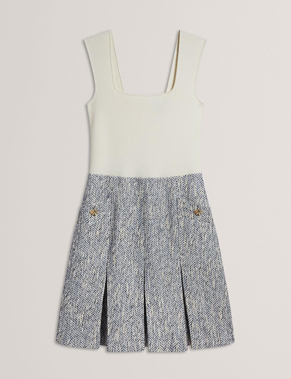 Women Ted Baker VULPAM - Sleeveless Knit Bodice Boucle Mini Dresses Lt-Blue | India  XTPW-57396