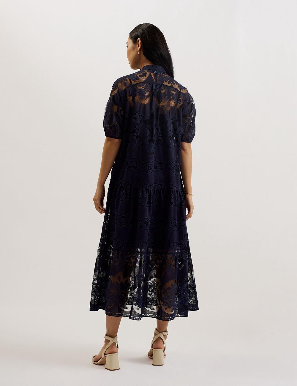 Women Ted Baker XATIVA - Lace Puff Sleeve Midi Shift Midi Dresses Dk-Blue | India  UGZM-78592
