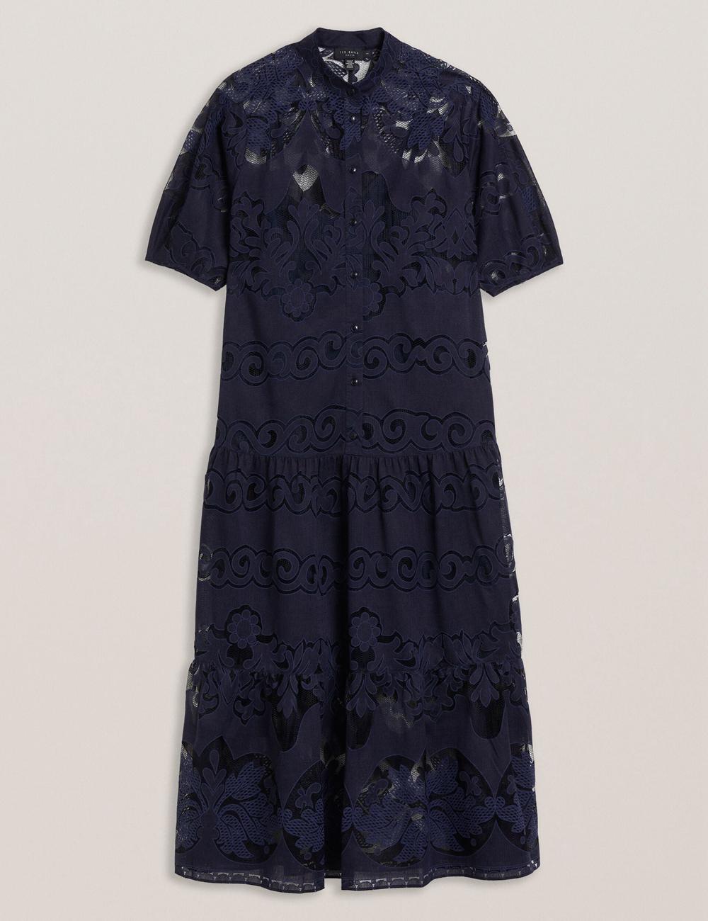 Women Ted Baker XATIVA - Lace Puff Sleeve Midi Shift Midi Dresses Dk-Blue | India  UGZM-78592