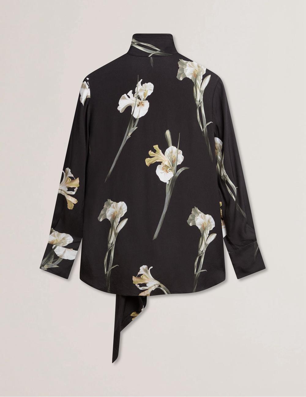 Women Ted Baker ZAKIIER - Neck Floral Print Long Sleeve Blouses Black | India  OWEI-10674